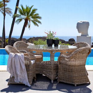 Salon de jardin en rotin gris (1 table ronde ø120 cm, 4 fauteuils de jardin) MENDOZA
